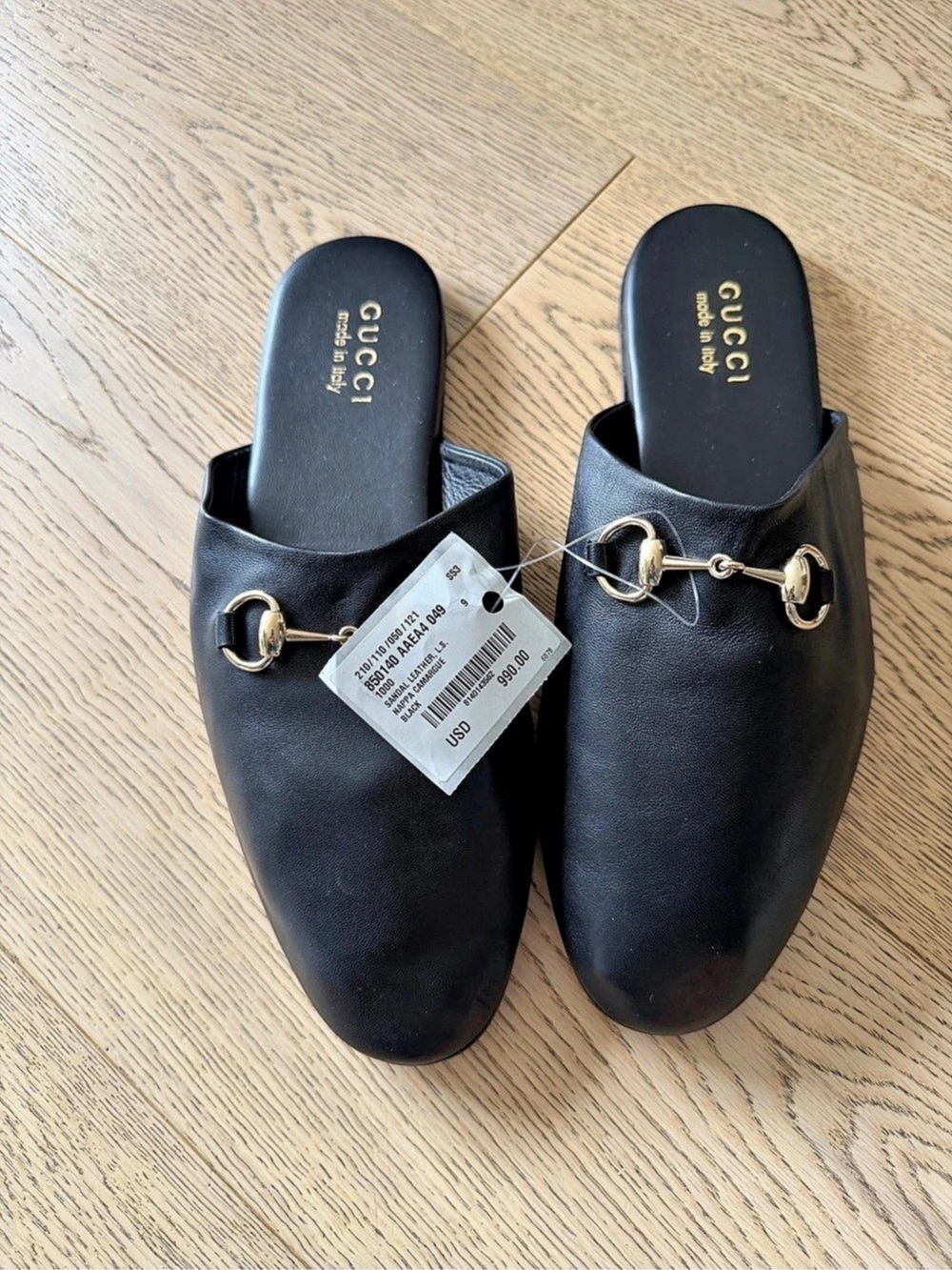 Authentic Gucci Horsebit Leather Mules Black Gold Size 9 $990 Retail